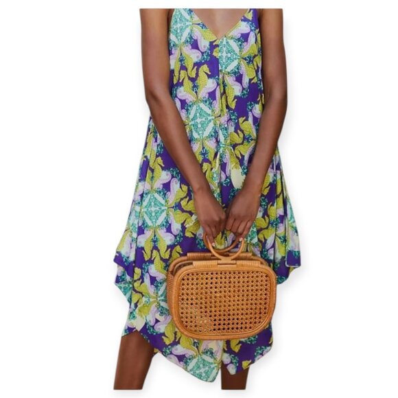 Anthropologie Purple Yellow **Seahorse Print Dress 1X** - Picture 2 of 12